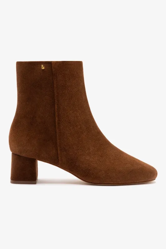Mini Edie Boot In Burnt Umber Suede sold by Larroude
