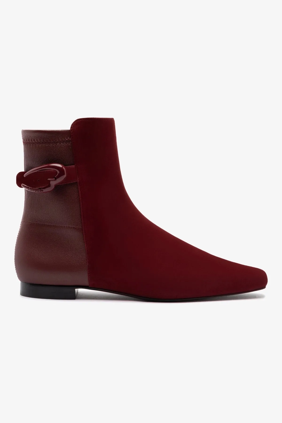 Alexis Verona Flat Boot In Burgundy Suede sold by Larroude