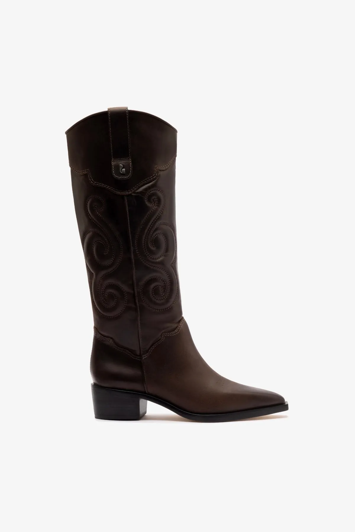 Paloma Boot In Brown Shadow Leather sold by Larroude