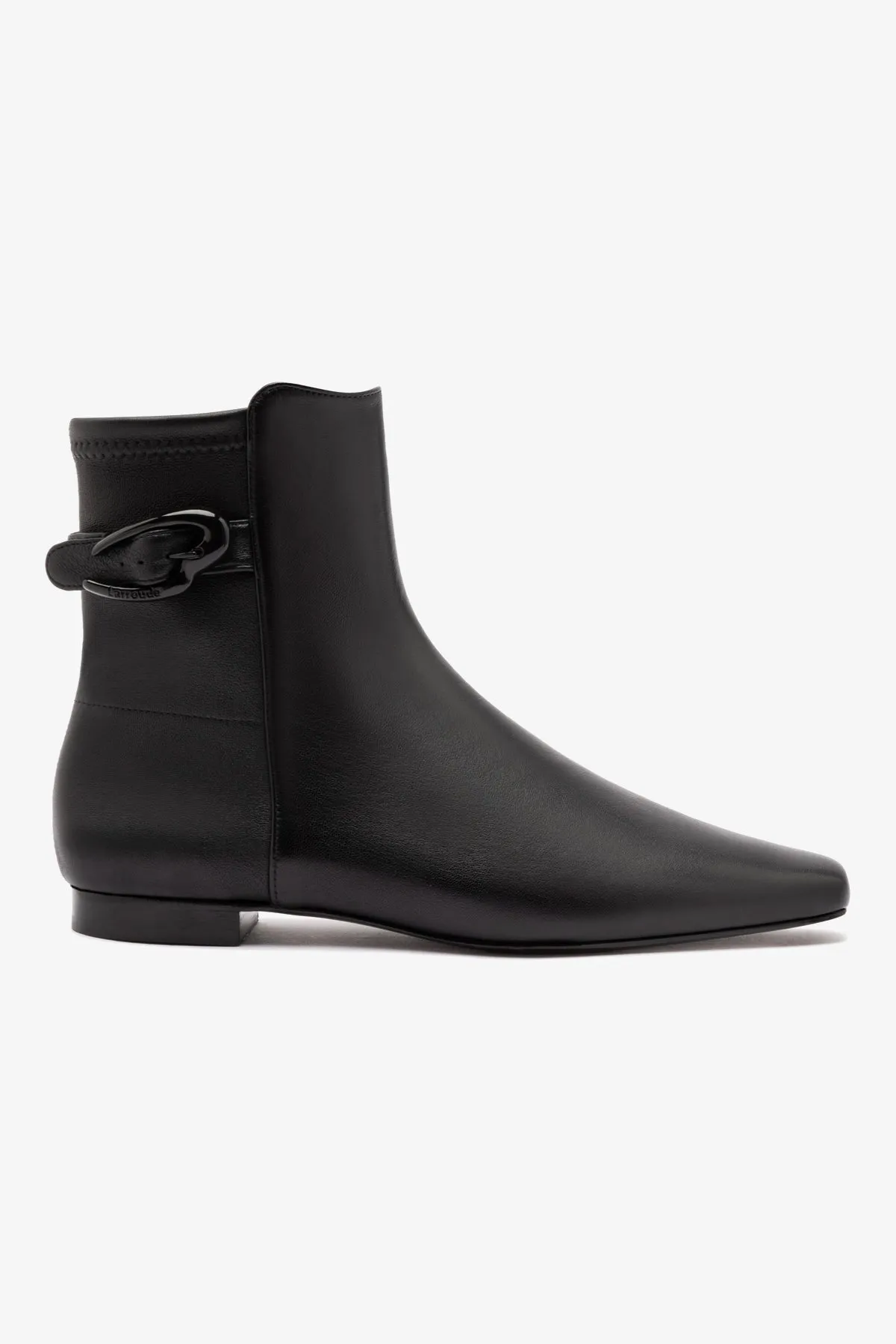 Alexis Verona Flat Boot In Black Leather sold by Larroude