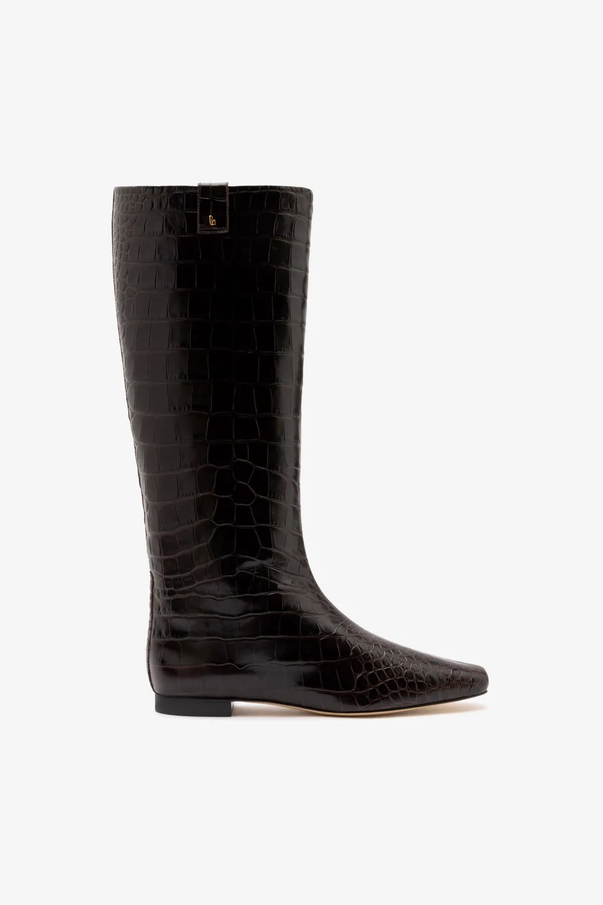 Alexis Flat Boot In Brown Croc Leather sold by Larroude