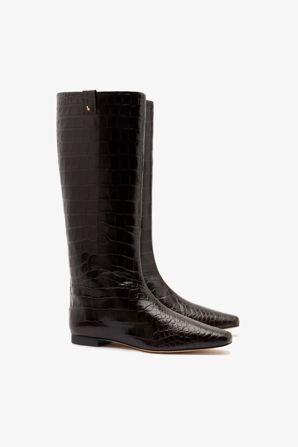 Alexis Flat Boot In Brown Croc Leather sold by Larroude product image thumbnail 2