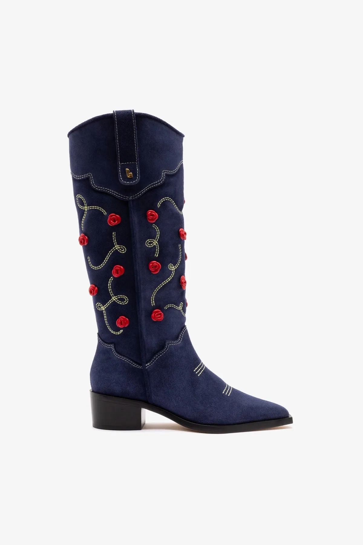 Paloma Boot In Navy Suede sold by Larroude