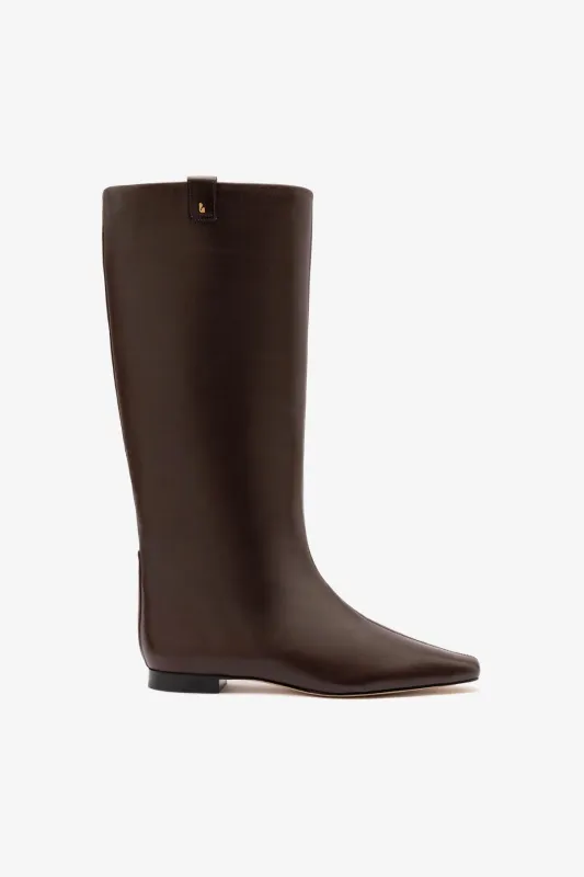 Alexis Flat Boot In Brown Leather sold by Larroude