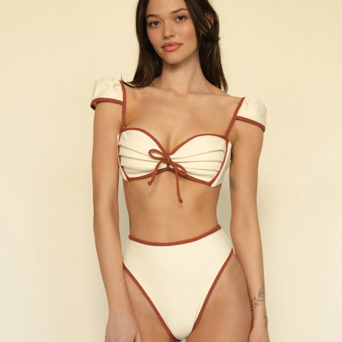 Oat Terracotta Binded Cabana Bows Bikini Top sold by Larroude product image thumbnail 5
