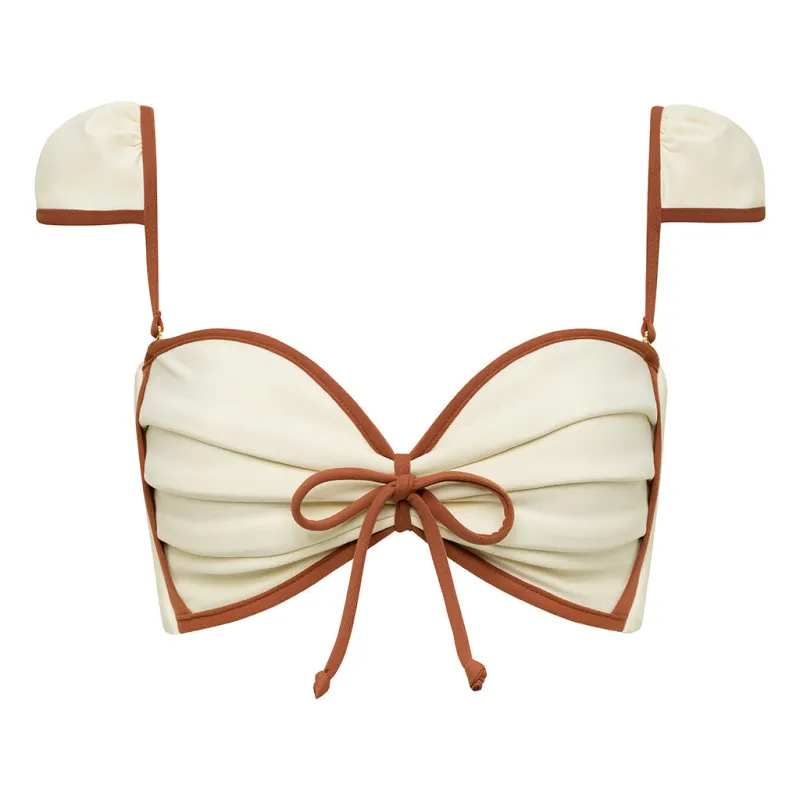 Oat Terracotta Binded Cabana Bows Bikini Top sold by Larroude