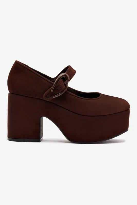 Verona Flatform In Brown Suede sold by Larroude