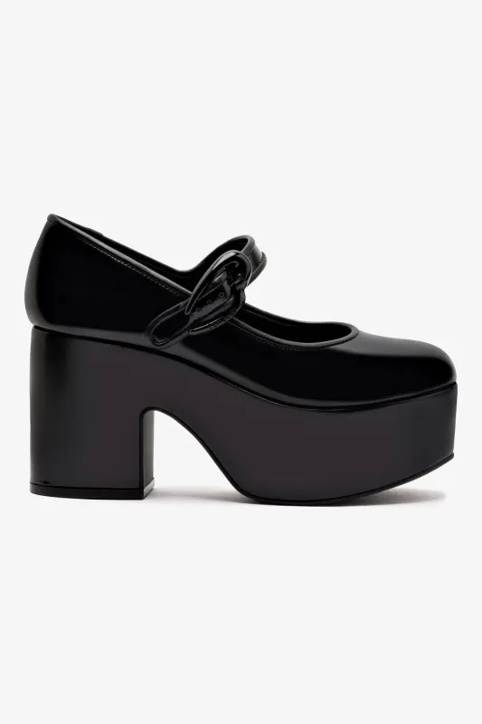 Verona Flatform In Black Box Leather sold by Larroude