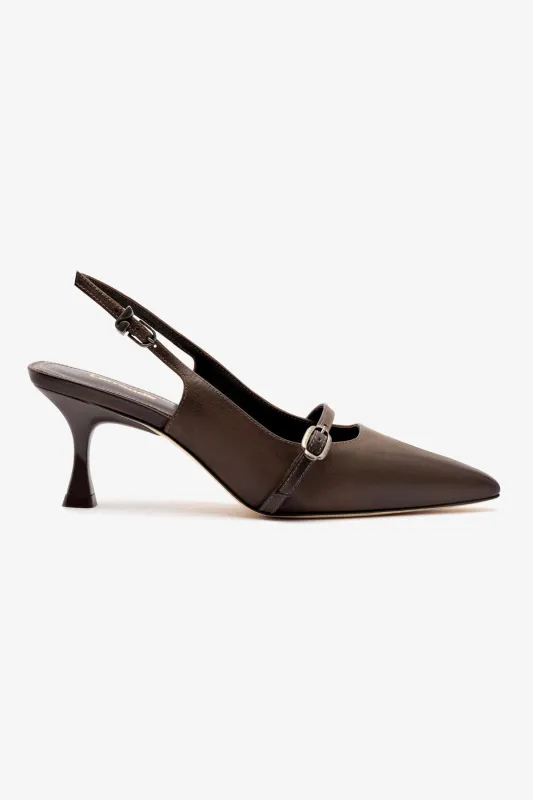 Ines Pump In Brown Shadow Leather sold by Larroude