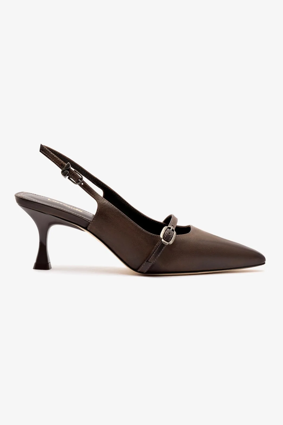 Ines Pump In Brown Shadow Leather sold by Larroude