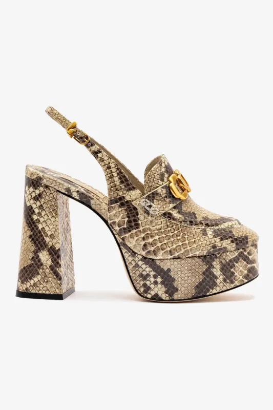 Harrington Loafer Hi In Neutral Snake Stamped Leather sold by Larroude