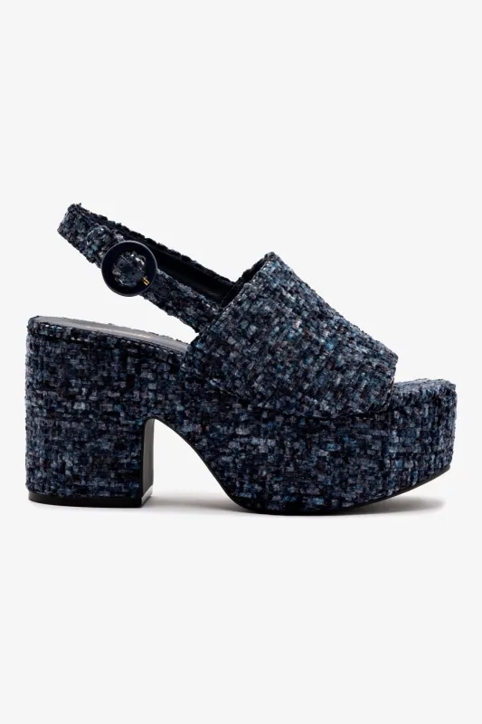 Miso Platform Sandal In Midnight Velvet sold by Larroude