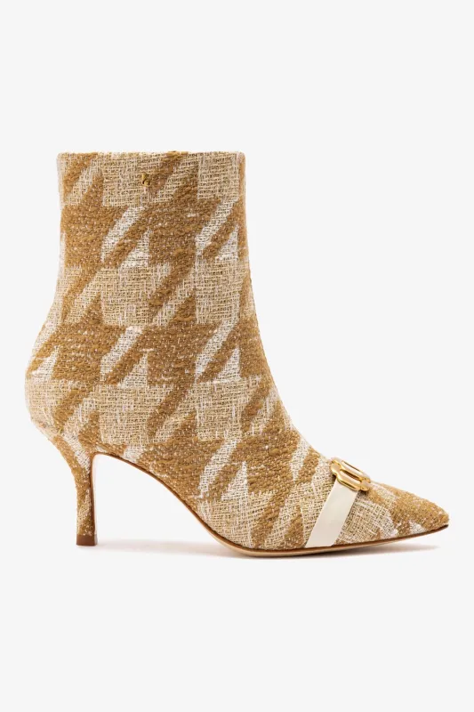 Mini Kate Boot In Latte Houndstooth Fabric sold by Larroude