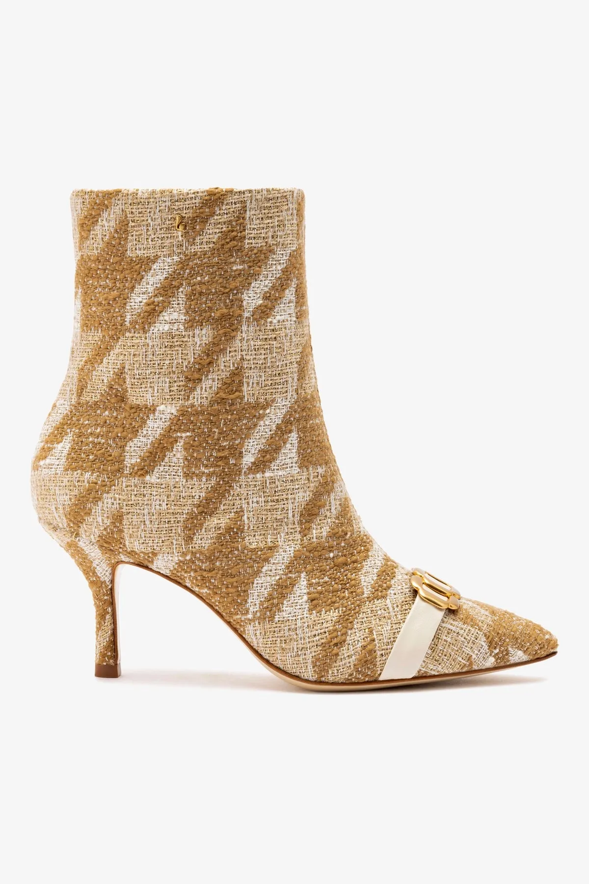 Mini Kate Boot In Latte Houndstooth Fabric sold by Larroude