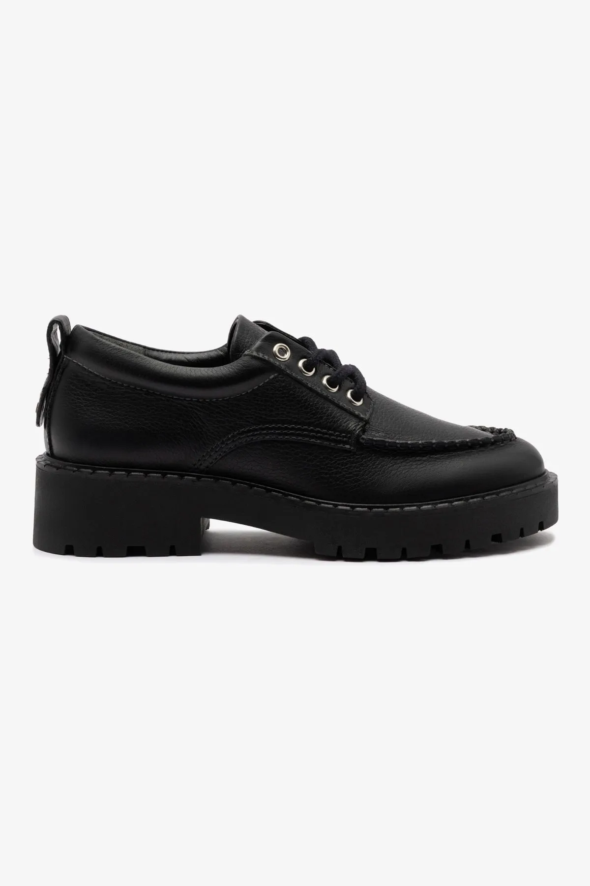 London Lace Up Loafer In Black Leather sold by Larroude