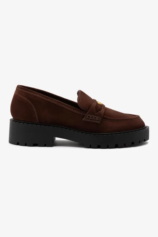 Suki Lugsole Loafer In Brown Suede sold by Larroude