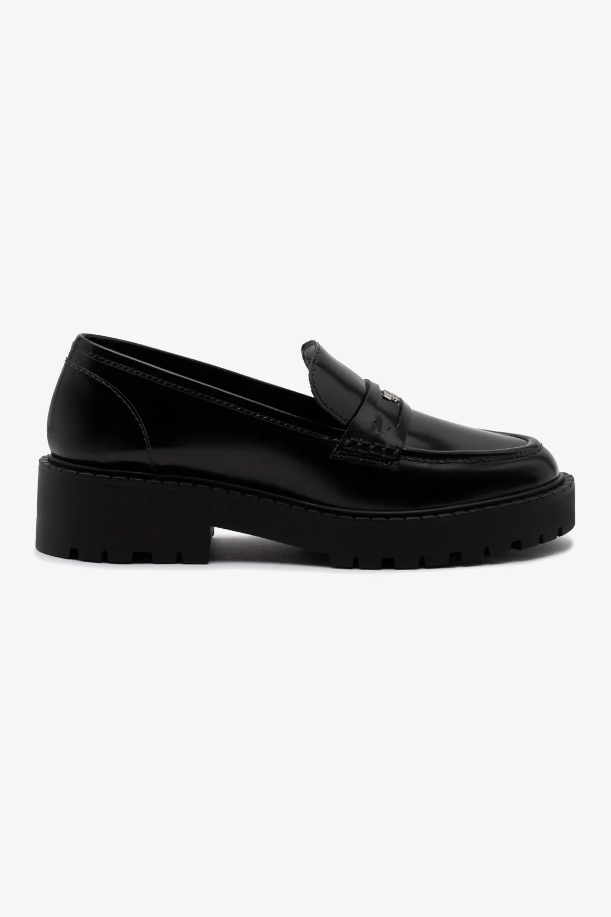 Suki Lugsole Loafer In Black Box Leather sold by Larroude
