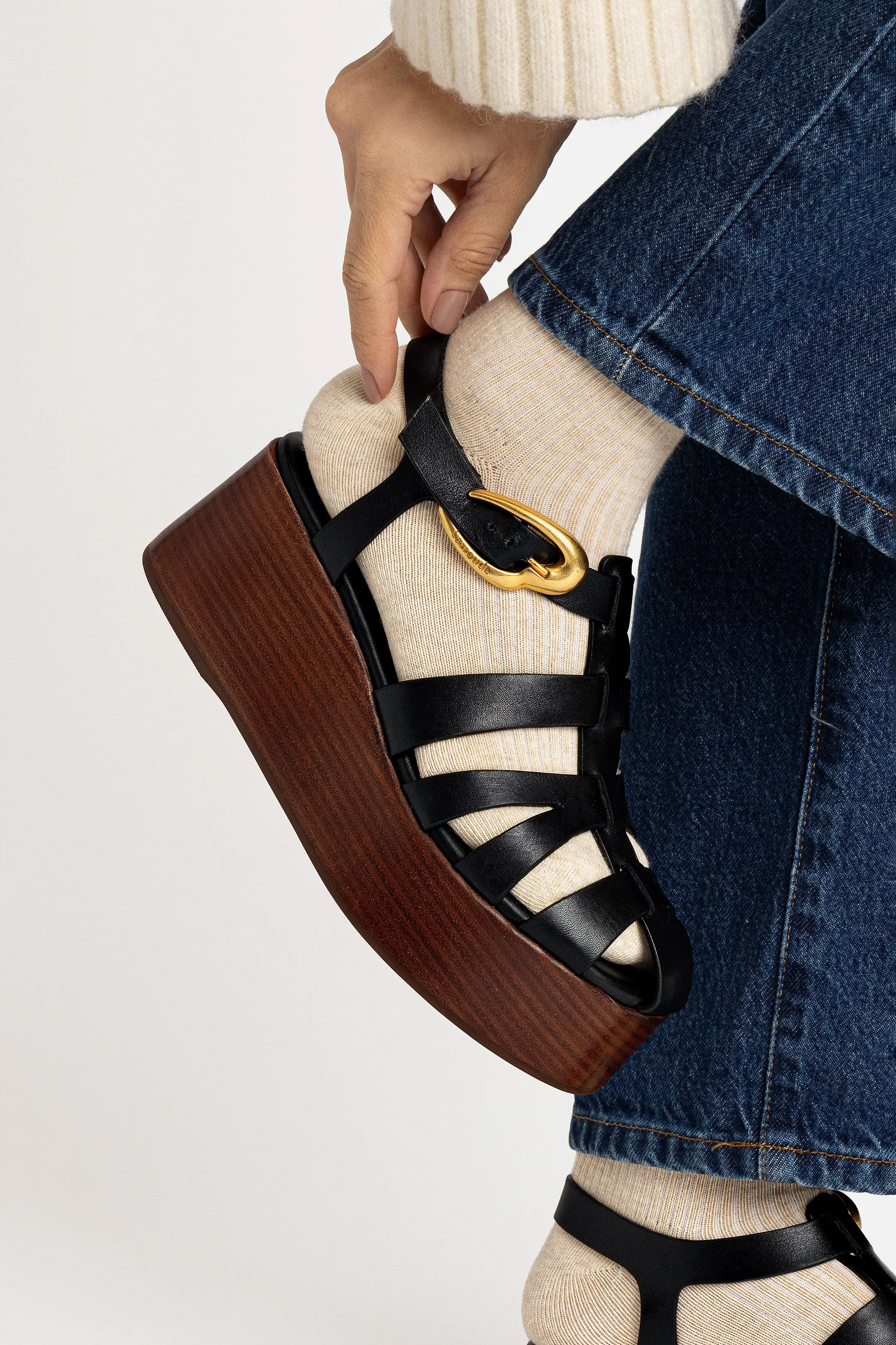 Stevie Verona Flatform Sandal In Black Leather sold by Larroude product image thumbnail 5