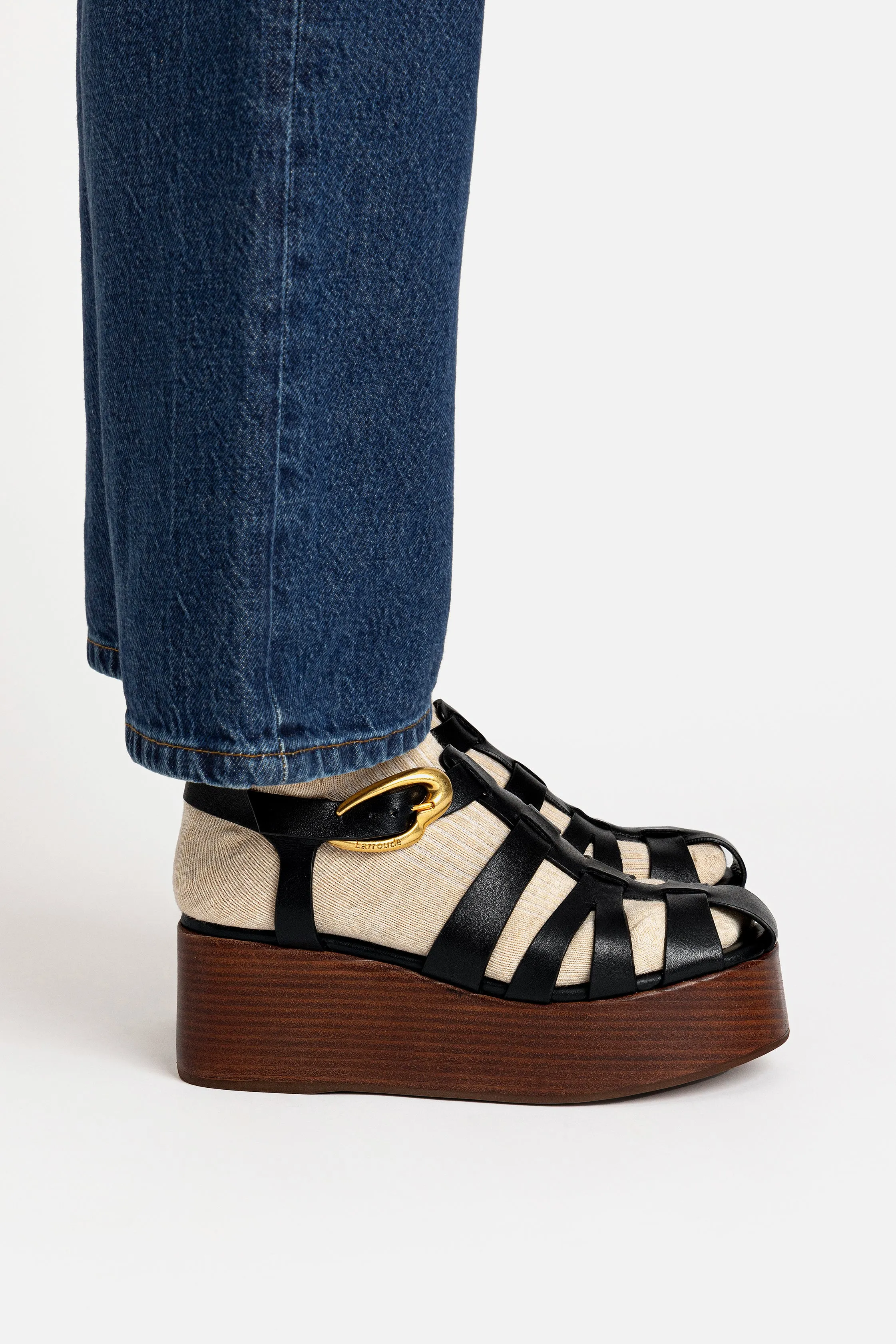Stevie Verona Flatform Sandal In Black Leather sold by Larroude product image thumbnail 2