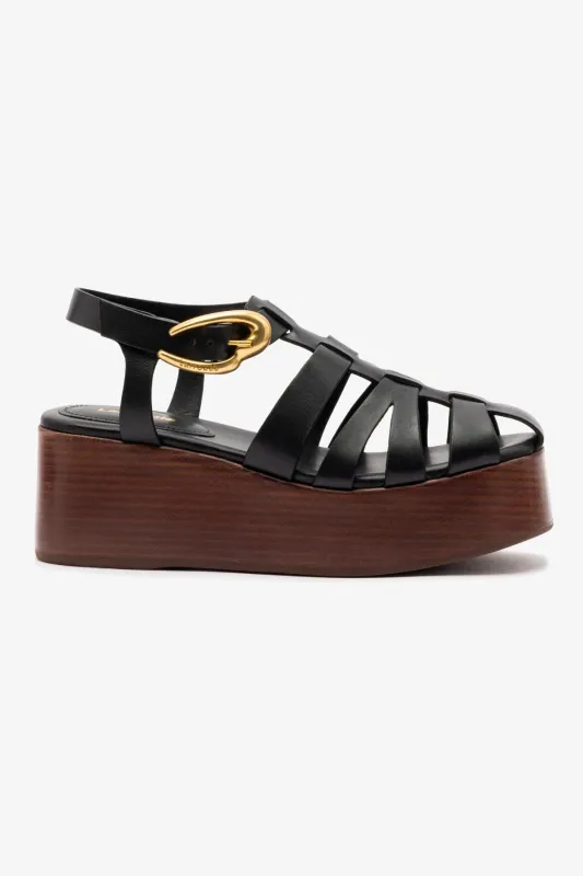 Stevie Verona Flatform Sandal In Black Leather made by Larroude