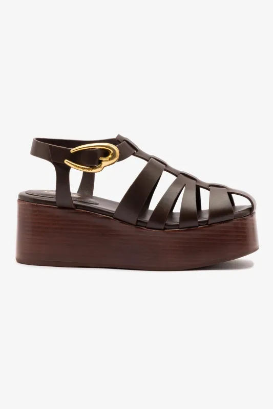 Stevie Verona Flatform Sandal In Brown Leather made by Larroude