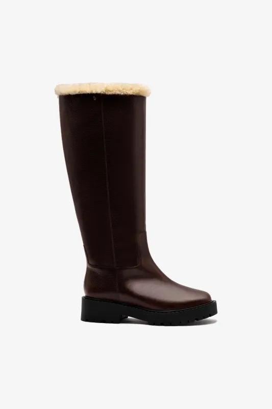 Anne Lugsole Boot In Brown Leather And Natural Shearling sold by Larroude