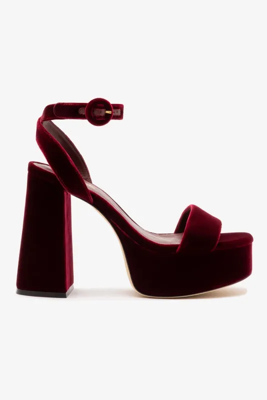 Dolly Sandal In Wine Velvet sold by Larroude