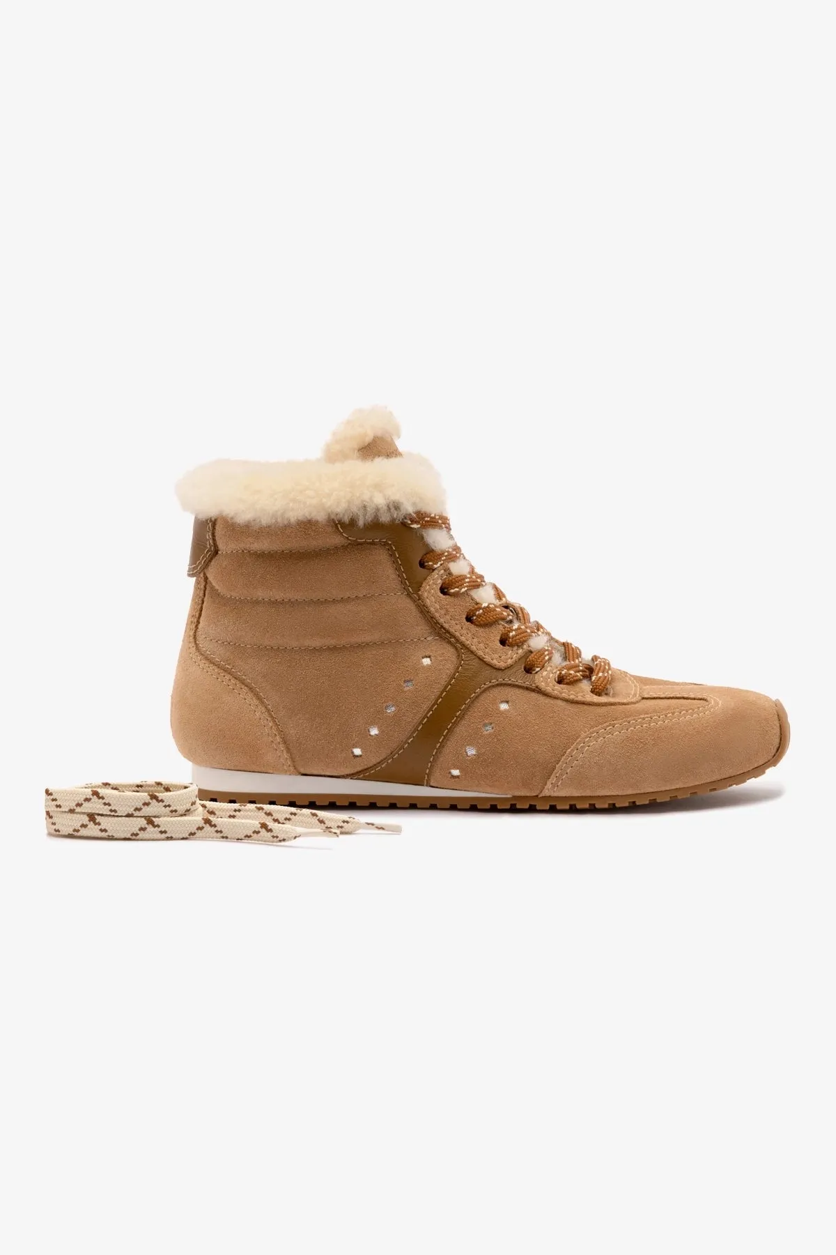 Stella Mid Sneaker In Peanut Suede And Natural Shearling sold by Larroude product image thumbnail 3