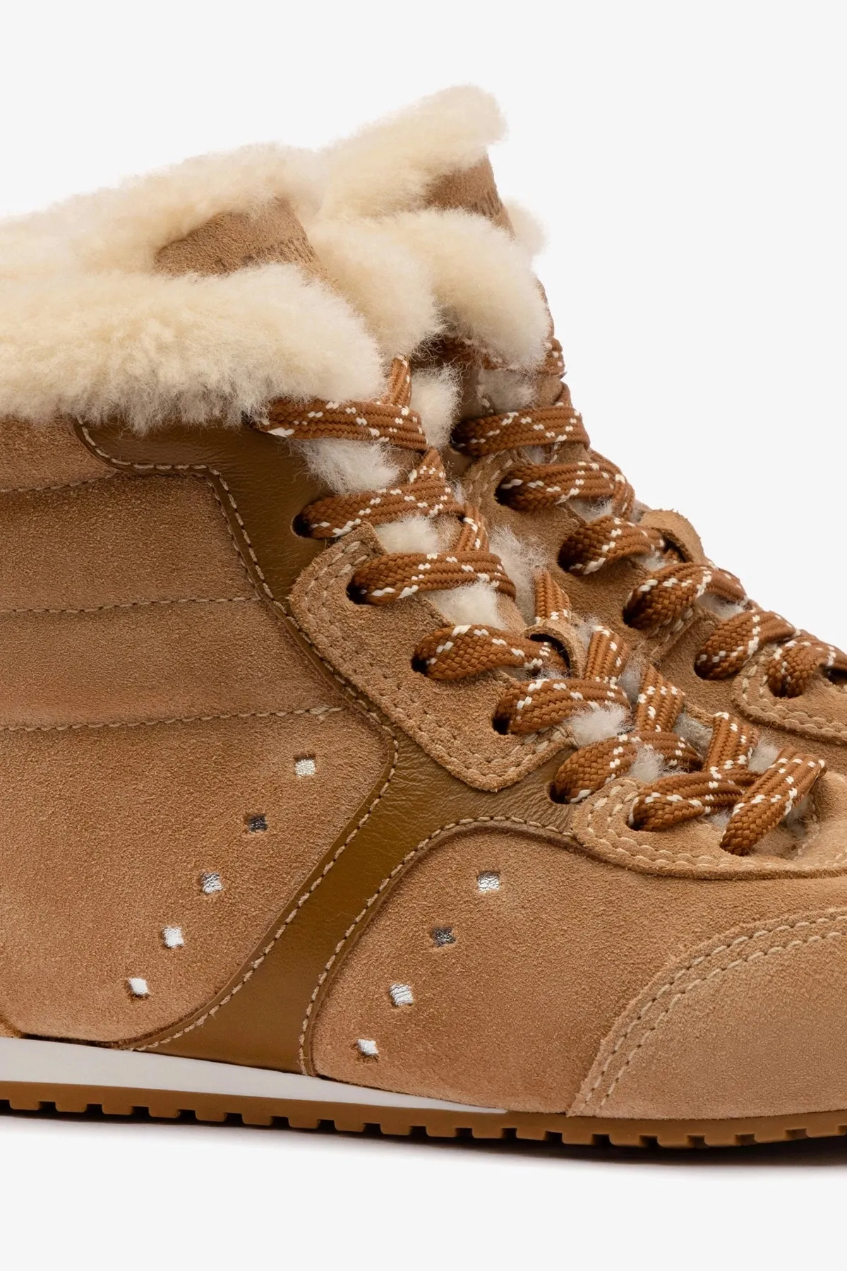 Stella Mid Sneaker In Peanut Suede And Natural Shearling sold by Larroude product image thumbnail 5