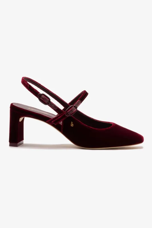 Georgina Pump In Wine Velvet sold by Larroude