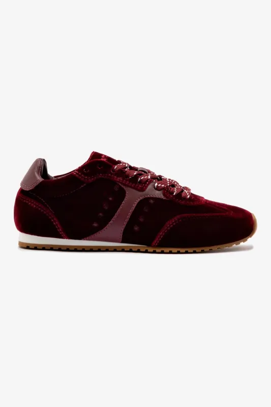 Stella Sneaker In Wine Velvet sold by Larroude