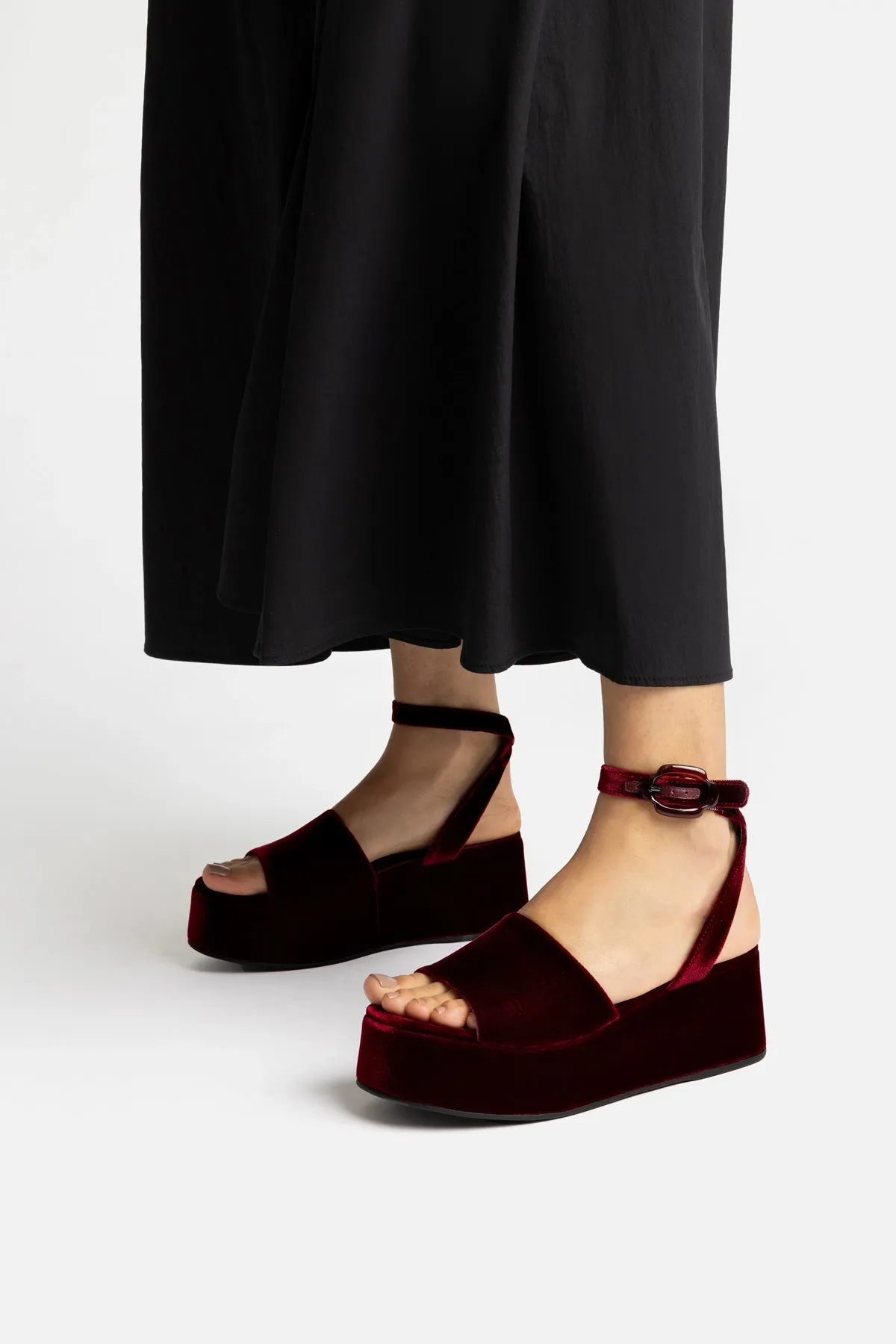 Charli Flatform Sandal In Wine Velvet sold by Larroude product image thumbnail 2