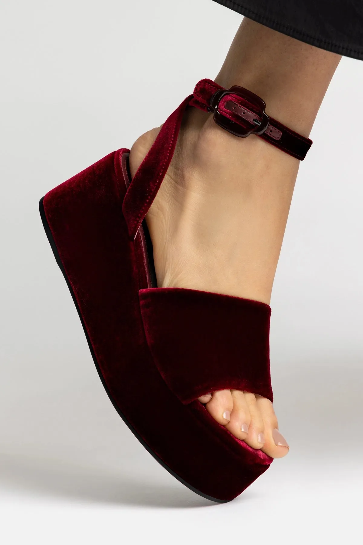Charli Flatform Sandal In Wine Velvet sold by Larroude product image thumbnail 5