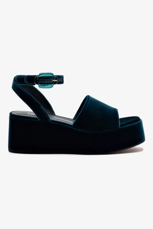 Charli Flatform Sandal In Deepsea Velvet sold by Larroude
