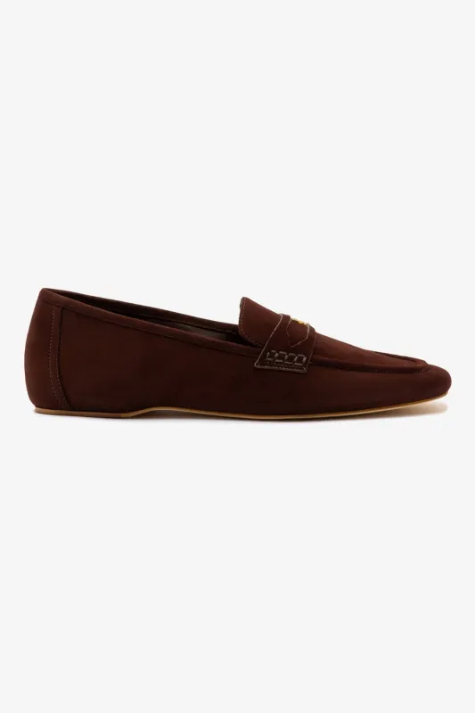 Suki Flat Loafer In Brown Suede sold by Larroude