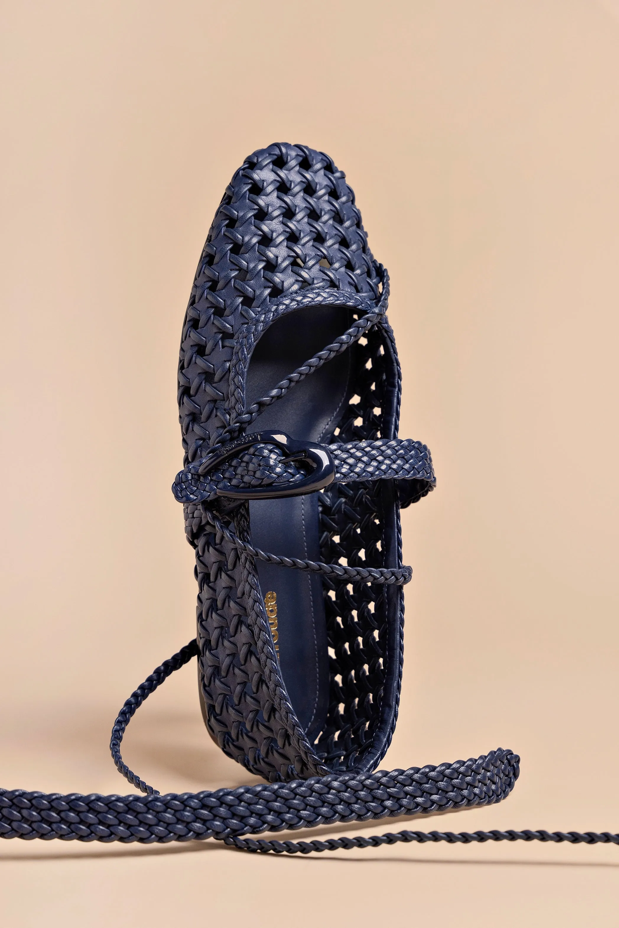 Verona New Macrame Ballet Flat In Navy Leather sold by Larroude product image thumbnail 2