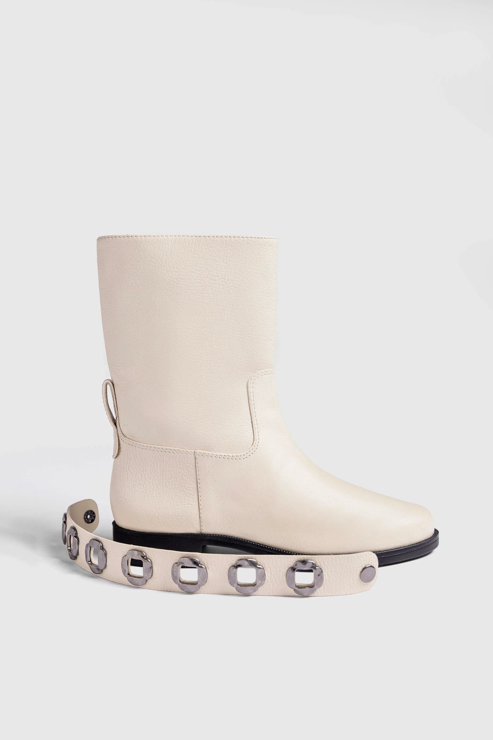 Milan Flat Bootie In Ivory Leather sold by Larroude product image thumbnail 2