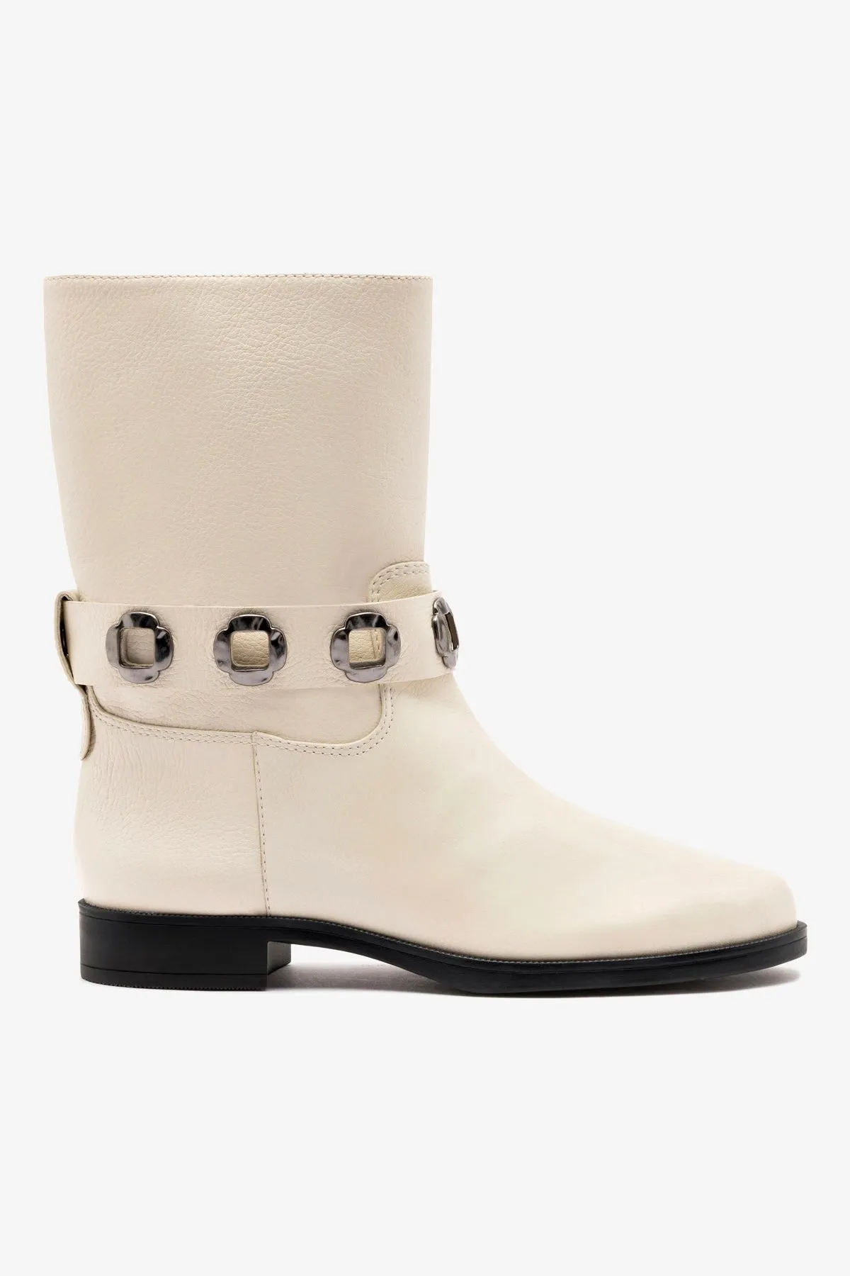Milan Flat Bootie In Ivory Leather sold by Larroude