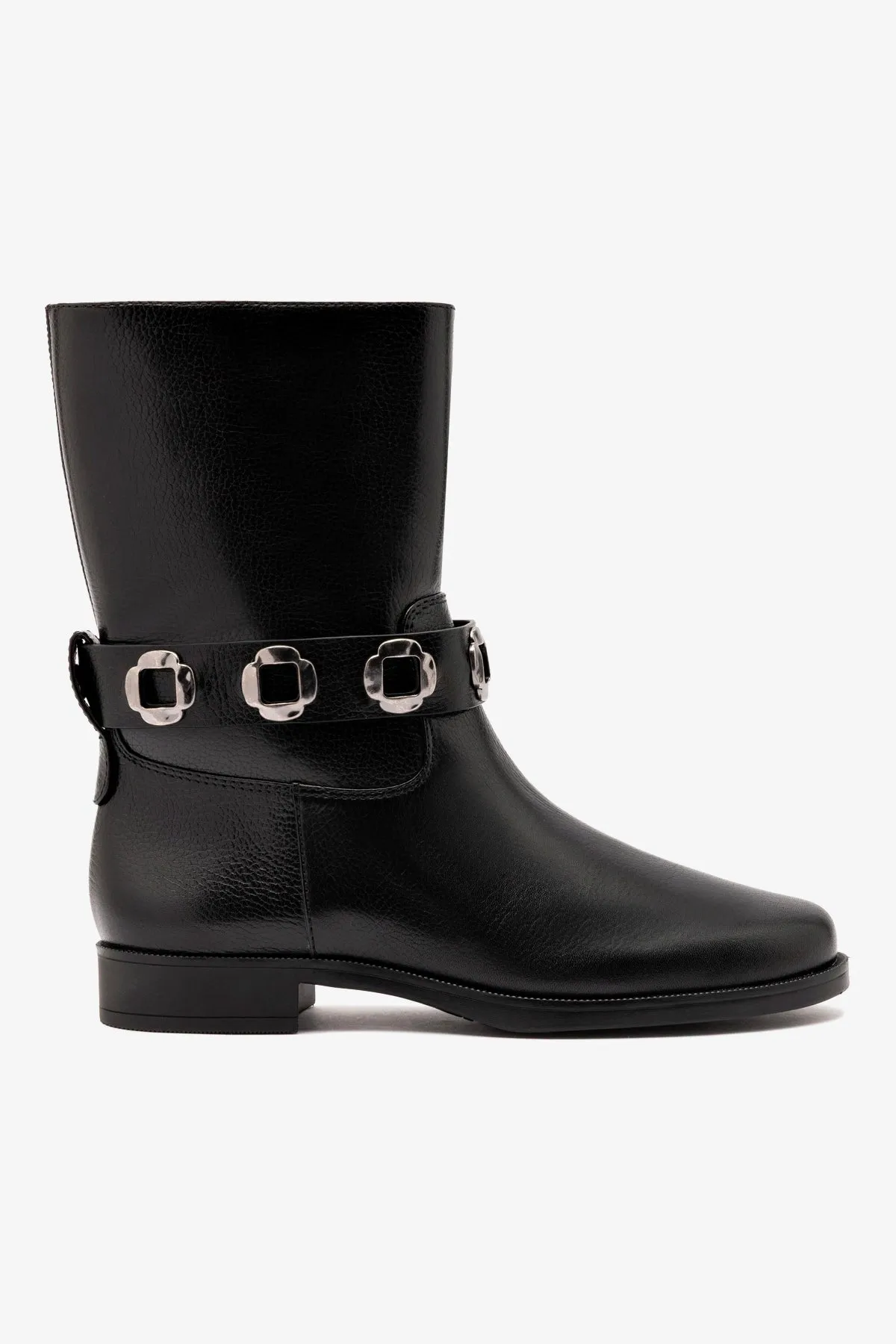 Milan Flat Bootie In Black Leather sold by Larroude