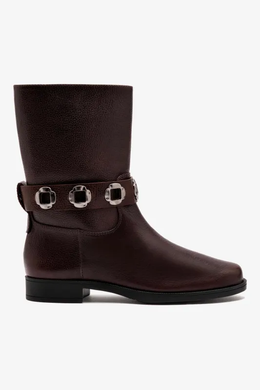 Milan Flat Bootie In Brown Leather sold by Larroude
