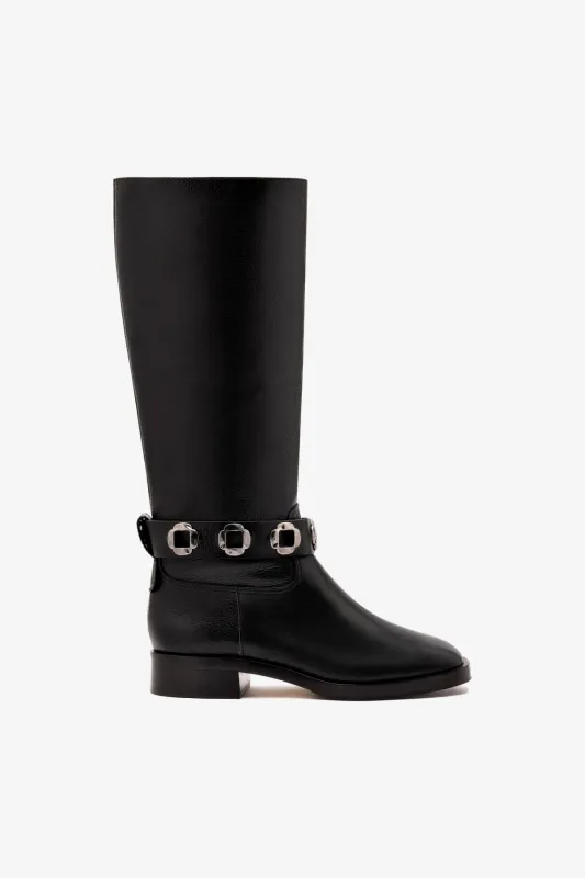 Milan New Flat Boot In Black Leather sold by Larroude