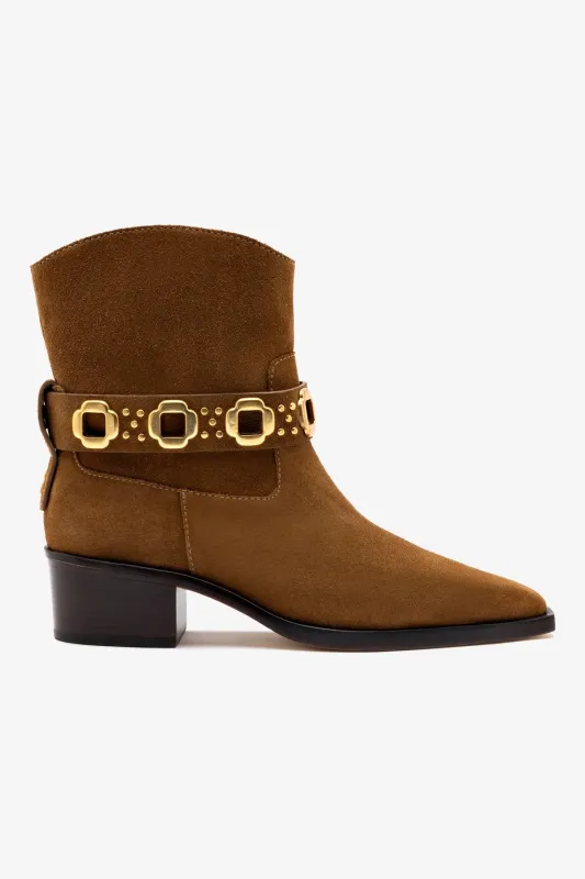 Milan Rodeo Bootie In Russet Suede sold by Larroude