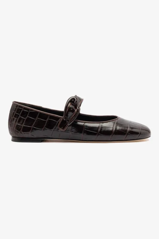 Verona Ballet Flat In Croco Brown Leather sold by Larroude