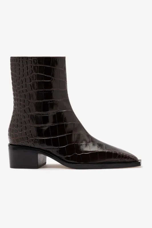 Florencia Low Boot In Croco Brown Leather sold by Larroude