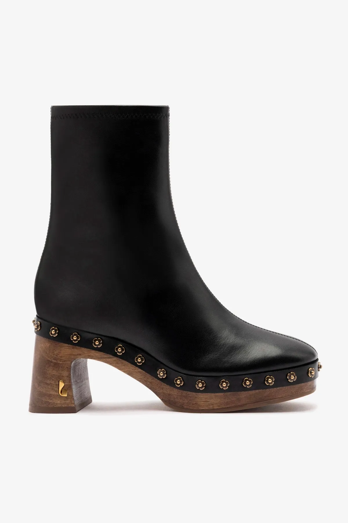 Dolly Wooden Boot Low In Black Leather sold by Larroude
