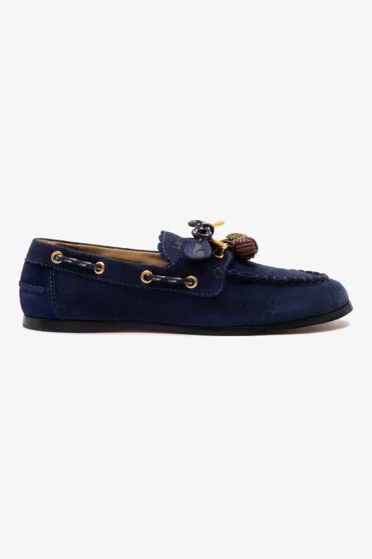 Cyprus Boat Shoe In Navy Suede sold by Larroude