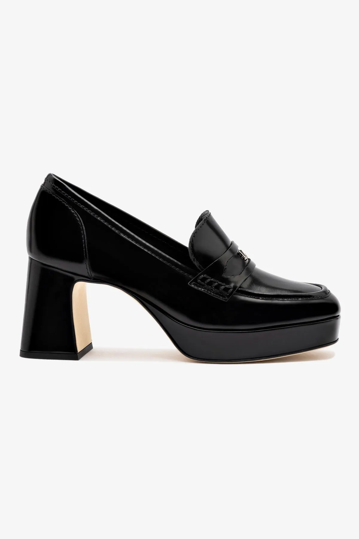 Suki Platform In Black Box Leather sold by Larroude