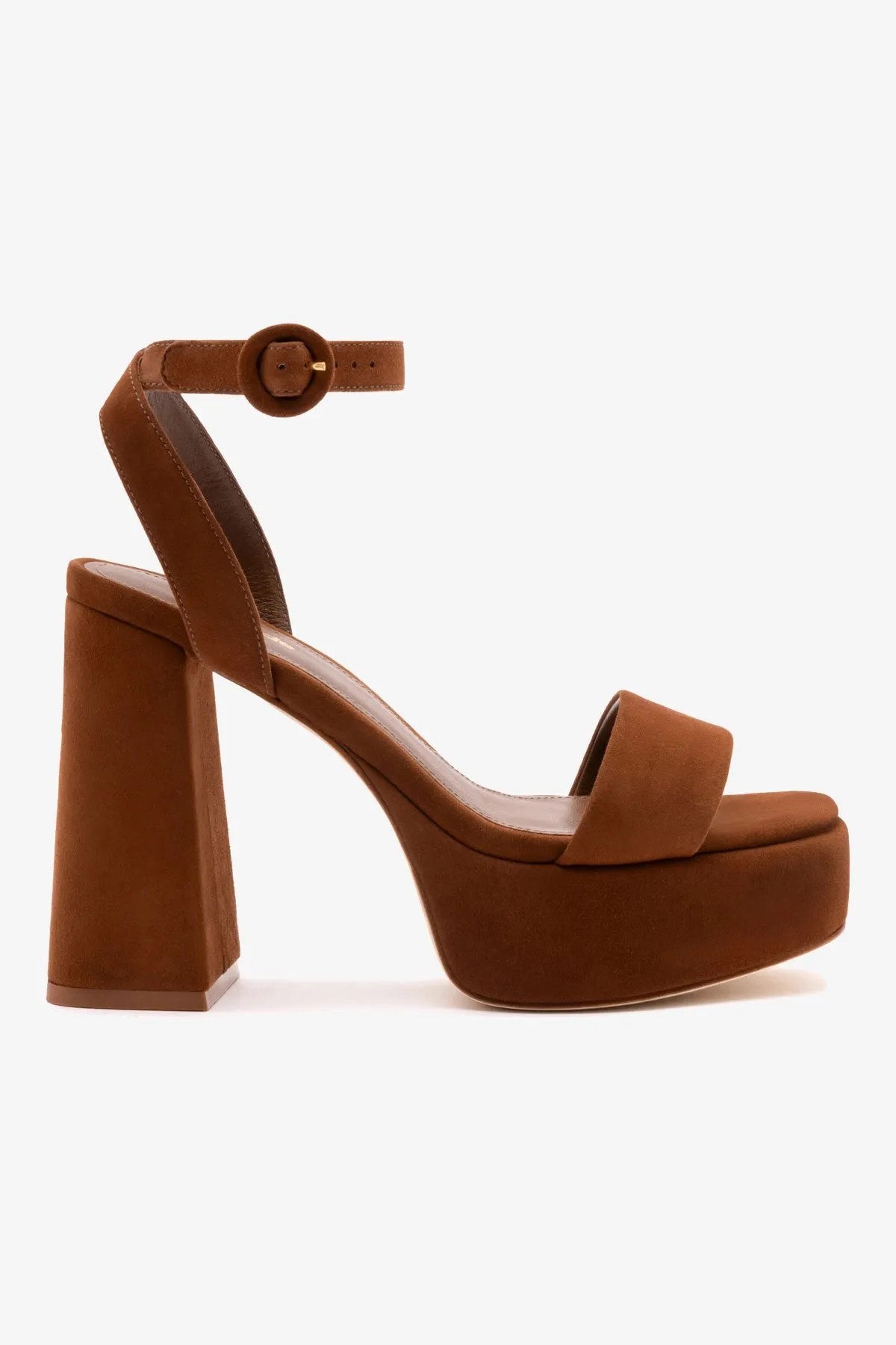 Dolly Sandal In Burnt Umber Suede sold by Larroude