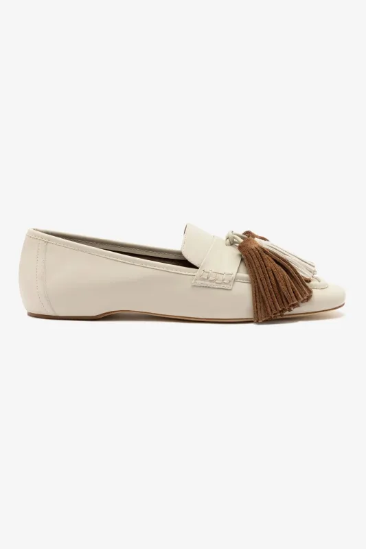 Suki Tassel In Ivory Leather sold by Larroude