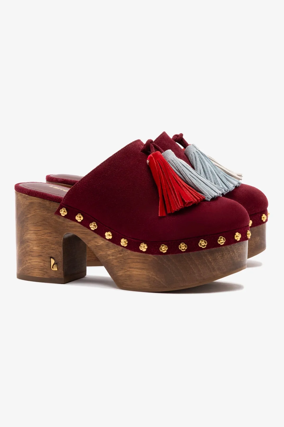 Miso Wooden Tassel Clog In Burgundy Suede sold by Larroude product image thumbnail 3